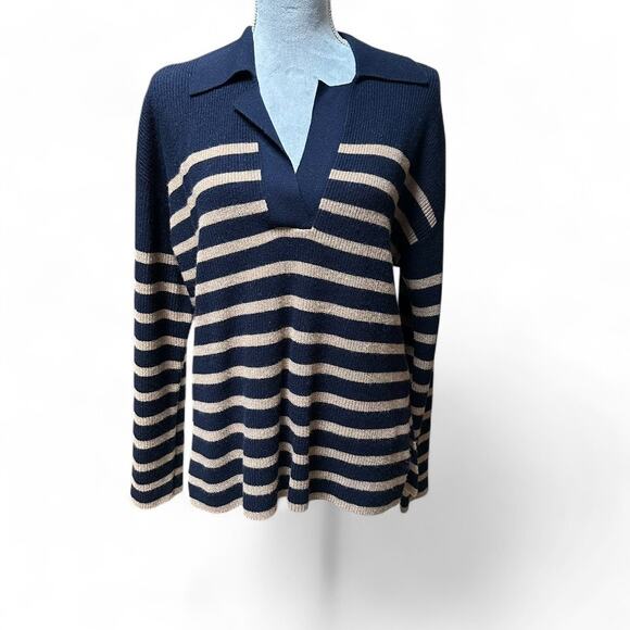 RAILS Harris Camel Navy Stripe Sweater Small Merino Wool Cashmere Blend - Picture 1 of 7